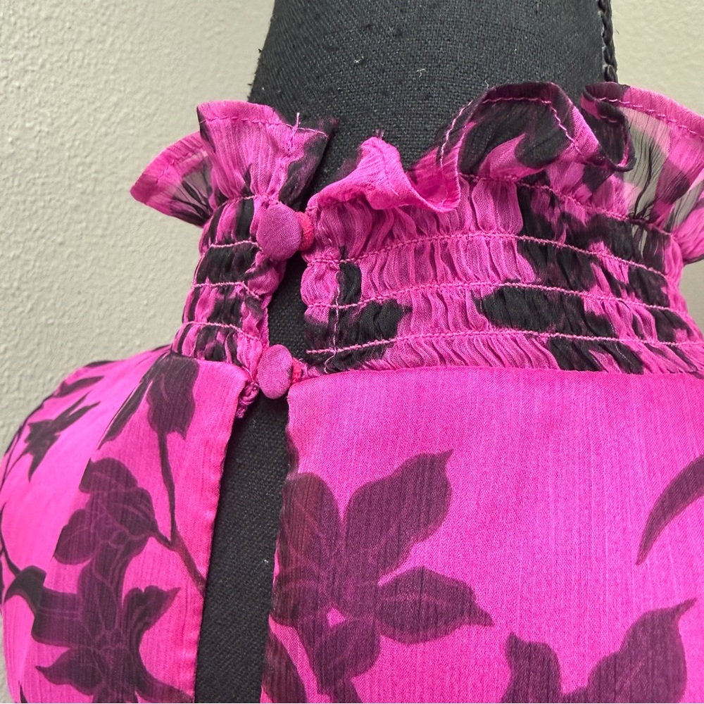 Vince Camuto Pink Floral Mock Neck Sleeveless Blouse Elegant Career Top L - Picture 6 of 10